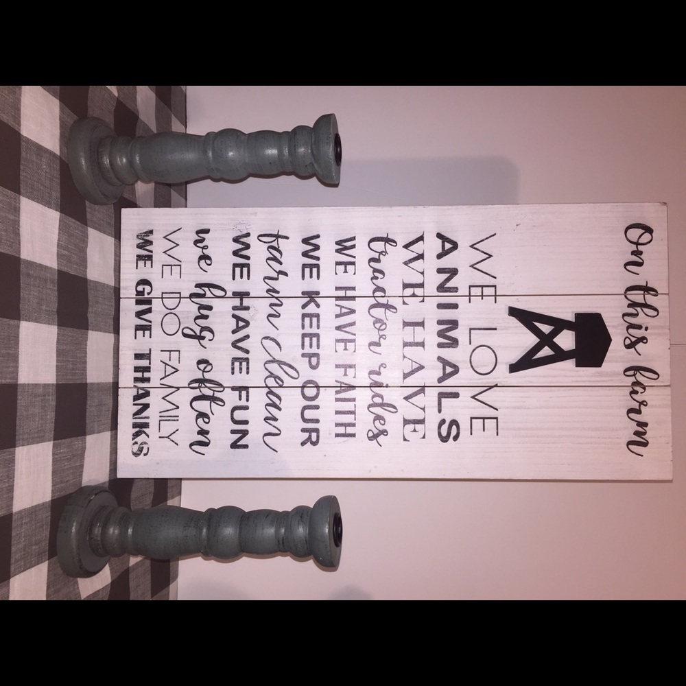 ❌SOLD❌farmhouse wood sign and 2 candle stick